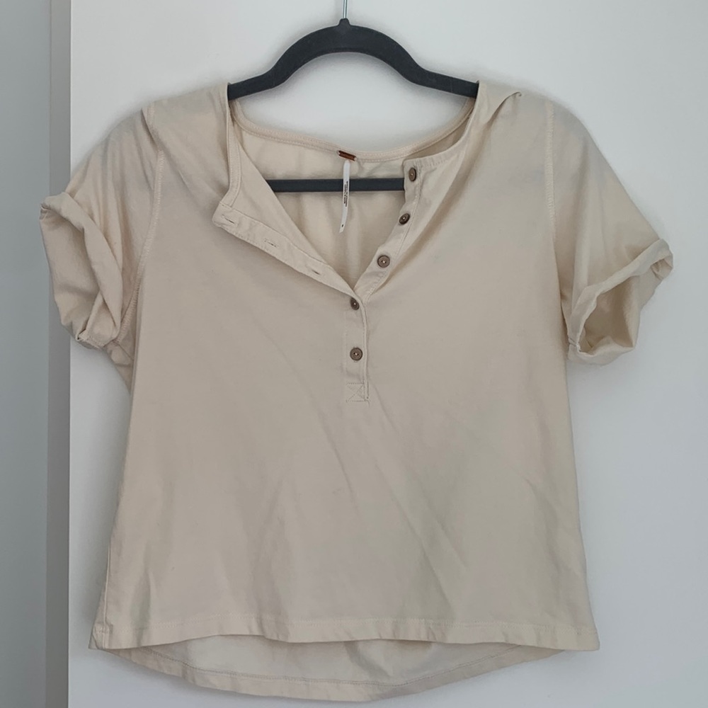 Free People cream/white tee shirt with Henley buttons